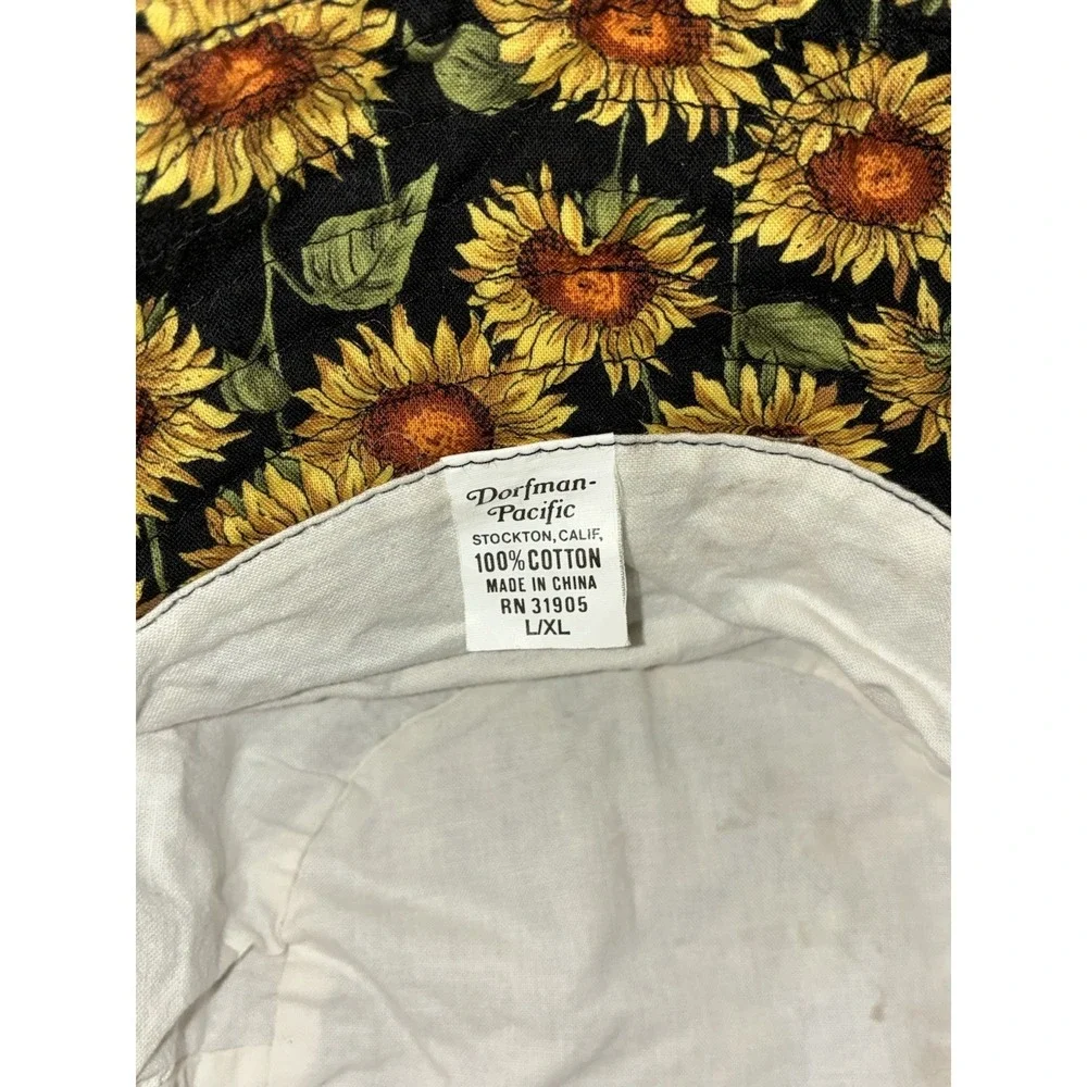 Dorfman Pacific Bucket Hat L/XL Black Yellow Sunflowers Sun Hippie Boho Vintage‎